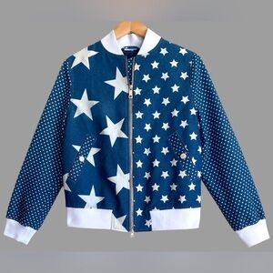 SAMANGE Italy Trendy Festive Casual Full Zip Star Bomber Jacket Sz 42 US S/M NWT